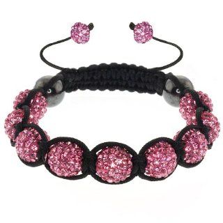 Fully Iced Out Hip Hop Pave 9 Pink Disco Ball Adjustable Bracelet: Jewelry