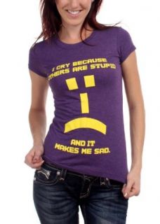 Big Bang Theory   Womens Others Are Stupid Emoticon T shirt in Dark Purple, Size: Large, Color: Dark Purple: Clothing