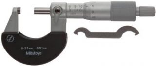 Mitutoyo 102 301 Outside Micrometer, Heat Insulated Frame, Ratchet Stop, 0 25mm Range, 0.01mm Graduation, +/ 0.002mm Accuracy: Industrial & Scientific