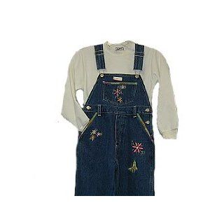 Girls Sizes 4/ 5/ 6/ 6X Denim Embroidered Bib Pocket Overall 2 Piece Set (5): Clothing