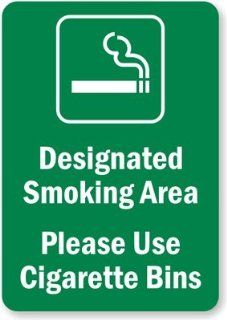 Designated Smoking Area   Please Use Cigarette Bins (with Graphic) Plastic Sign, 10" x 7" : Yard Signs : Patio, Lawn & Garden