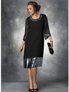 Ulla Popken Plus Size Sequin Banded Chiffon Dress at  Womens Clothing store
