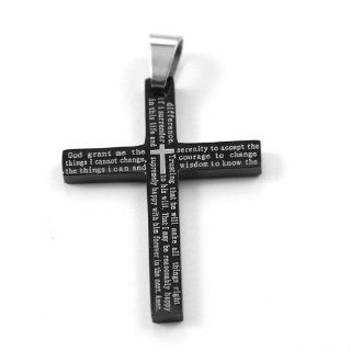 New Stainless Steel The Serenity Prayer Black Cross Pendant With English Scripture & Free Chain   Length 23.6" + UK Shipped Within 24hrs Of Order Placed + Gift Packaging Included!: Jewelry