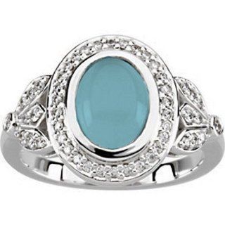 18K White Gold Cabochon Turquoise and Diamond Ring Jewelry