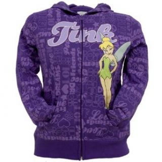 Tinkerbell   Allover Sayings Girls Youth Zip Hoodie: Clothing