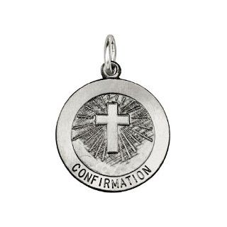 .925 Sterling Silver Antiqued Religious Round 18mm Diameter Confirmation Medal Charm Pendant: The World Jewelry Center: Jewelry
