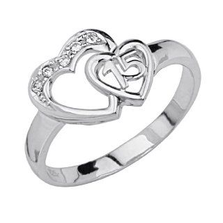 .925 Sterling Silver CZ Sweet 15 Heart Womens Ring: The World Jewelry Center: Jewelry