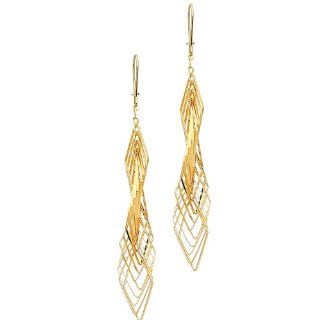 14K Yellow Gold Fancy Twisted Dangle Hanging Earrings for Women: The World Jewelry Center: Jewelry
