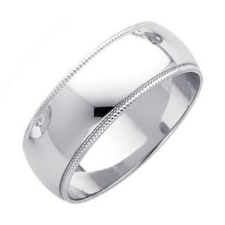 14K White Gold 7mm Plain Milgrain Wedding Band Ring for Men & Women (Size 4 to 12) Jewelry