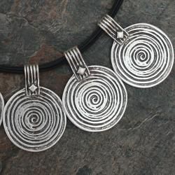 Silverplated Pewter Spiral Coins Leather Necklace (Turkey) Necklaces