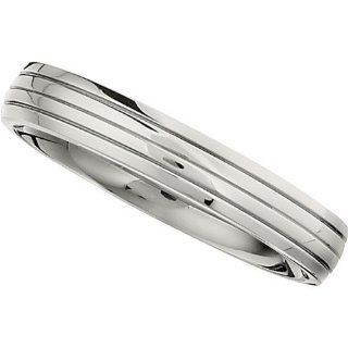 4 mm Comfort Fit Titanium Three Grooved Half Dome Ring: Jewelry