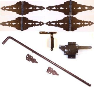 Wood Fence Double Gate Kit   Hammered Bronze Finish (Wood Gate Hinges, Latch and Drop Rod)   Garden Gates  