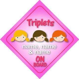 Triplets Girls On Board Personalised Car Sign New Baby / Child Gift / Present : Child Safety Car Seat Accessories : Baby