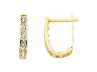 14K Yellow Gold 2mm Thickness 7 Stone CZ Channel Set Huggies Earrings with Kids and Teens: The World Jewelry Center: Jewelry