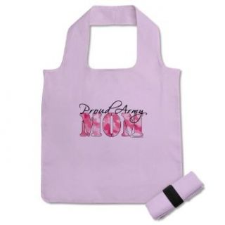 Proud Army Mom (Pink Butterfly Camo) Reusable Shopping Bag: Clothing