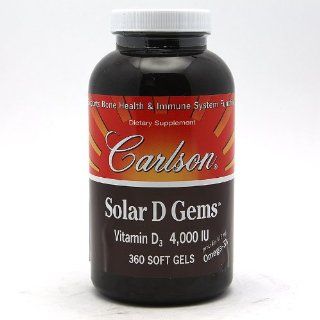 Carlson Labs Solar D Gems, Vitamin D3, 4000 IU Provides 115 mg, Omega 3's, Dietary Supplement 360 Softgels 088395014833: Health & Personal Care