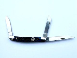 Outman Blue Jigged Bone Handle Stockman Three Stainless Steel Blades 3 1/2 Inch Closed : Folding Camping Knives : Sports & Outdoors