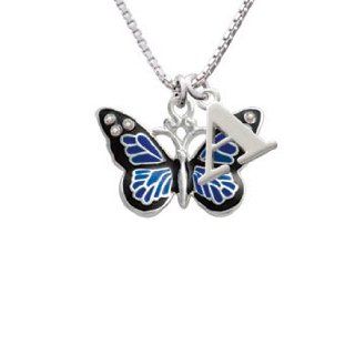 Large Blue Butterfly with 6 AB Crystals Initial B Charm Necklace: Delight Jewelry: Jewelry