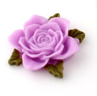 Purple Resin Flat Back Cabochons Blooming Rose Flower Beads 36mm (2): Everything Else
