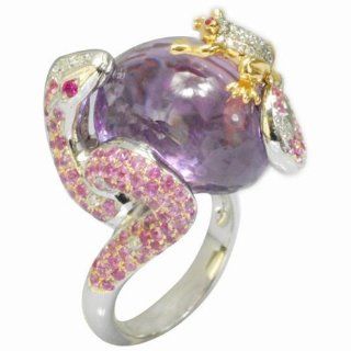 De Buman 18K White Gold Genuine Amethyst,Ruby and 1/3ct TDW Diamond Ring (G H,VS1) Size 7: Jewelry