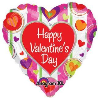 Happy Valentine's Day 32" Colorful Hearts and Stripes Mylar Balloon: Toys & Games