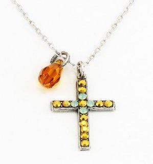 Mariana Jewelry Gold Coast Collection Antique Silver Crystal Cross Pendant: Mariana: Jewelry
