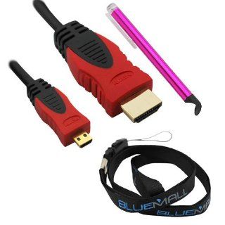 BIRUGEAR 10FT Micro HDMI to HDMI Cable (Black/Red) + Flat Tip Hot Pink Stylus + Neck Strap Lanyard for Nokia Lumia 2520: Electronics