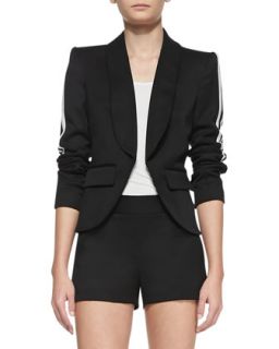 Womens Striped Sleeve Crepe Blazer   Pam & Gela   Black (6)