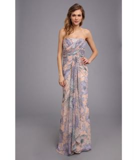 Badgley Mischka Floral Chiffon Gown Womens Dress (Purple)