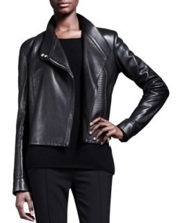 Womens Knit Panel Leather Moto Jacket   THE ROW   Black (8/40)
