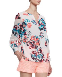 Womens Long Sleeve Floral Print Blouse, Ivory/Multicolor   Shoshanna   Ivory