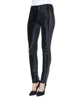 Womens Stretch Calf Hair Paneled Leather Pants   Arzu Kaprol   Black (44/12)