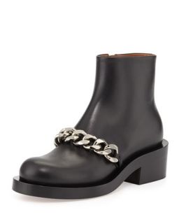Chain Strap Leather Bootie, Black   Givenchy   Black (39.5B/9.5B)