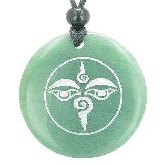 Tibetan Buddha All Seeing Third Wisdom Eye Amulet Quartz Green Aventurine Magic Gemstone Circle Good Luck Powers Pendant Necklace: Best Amulets: Jewelry
