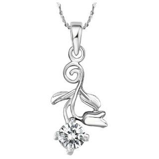 Virgin Shine Platinum Plate White Zircon Necklace With Several Flowers Pendant: Jewelry