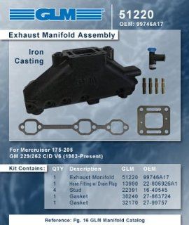 MERCRUISER EXHAUST MANIFOLD GM 4.3L V6 (CAST IRON)  GLM Part Number: 51220; Mercury Part Number: 99746A17 : Boat Engine Spare Parts Kits : Automotive