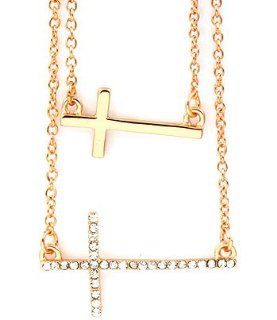 Jaydes Boutique Gold Multi Strand Sideways Cross Necklace Gold Cross Necklace: Jewelry