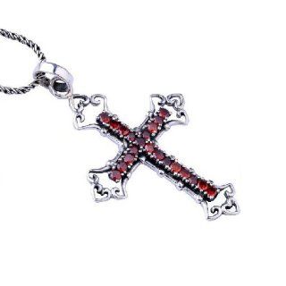 Ruby Inlaid Cross Amulet Sterling Silver Necklace Goth Jewelry for Men (PENDANT ONLY): Jewelry