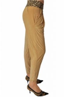 Orientalische Aladin Haremshose und Pluderhose mit Leoparden Bund, Beige: Bekleidung