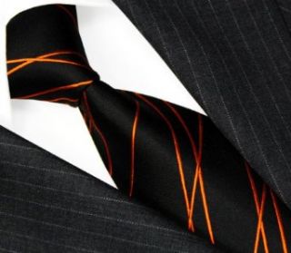 LORENZO CANA   Exklusive Marken Krawatte aus 100% Seide , Schwarz mit Orange Linien   84520: Bekleidung