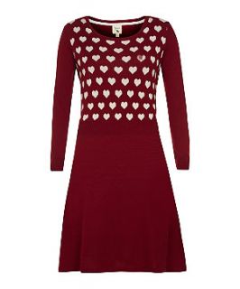 Yumi Red Heart Print Long Sleeve Knitted Dress