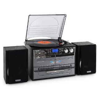 Auna TC 386WE Stereoanlage (MP3/Kassette/CD Plattenspieler, USB) schwarz: Heimkino, TV & Video