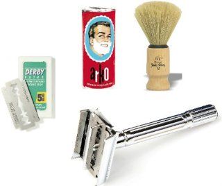Shaving Factory SF200 De Safety Razor/ Hand Made Shaving Brush Arko Shaving Soap and Derby Extra Double Edge Razor Blades Gift Set for Men: Drogerie & Körperpflege