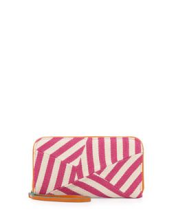 Striped Canvas Zip Wallet, Pink/Orange
