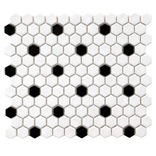 Retro 0.875 x 0.875 Hex Porcelain Mosaic Tile in Glossy White with
