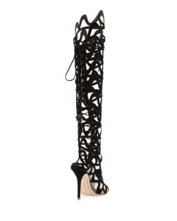 Sophia Webster Mila Suede Cutout Over The Knee Boot, Black