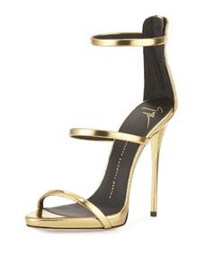 Giuseppe Zanotti Metallic Three Strap Evening Sandal, Oro