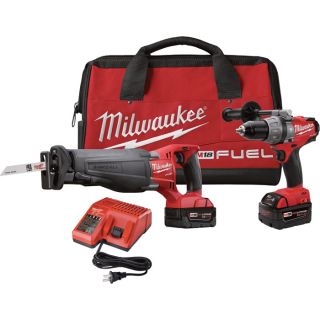 Milwaukee M18 FUEL Cordless 2-Tool Combo Kit — 1/2in. Hammer Drill/Driver & Sawzall, 2 Batteries, Charger, Model# 2794-22