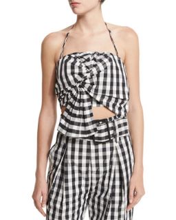 Kendall + Kylie Knot Front Halter Top, Gingham