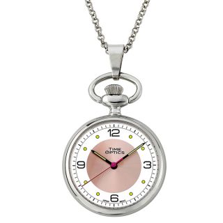 Pendant Watch with Pink Sunray Accent and 30 inch Chain  